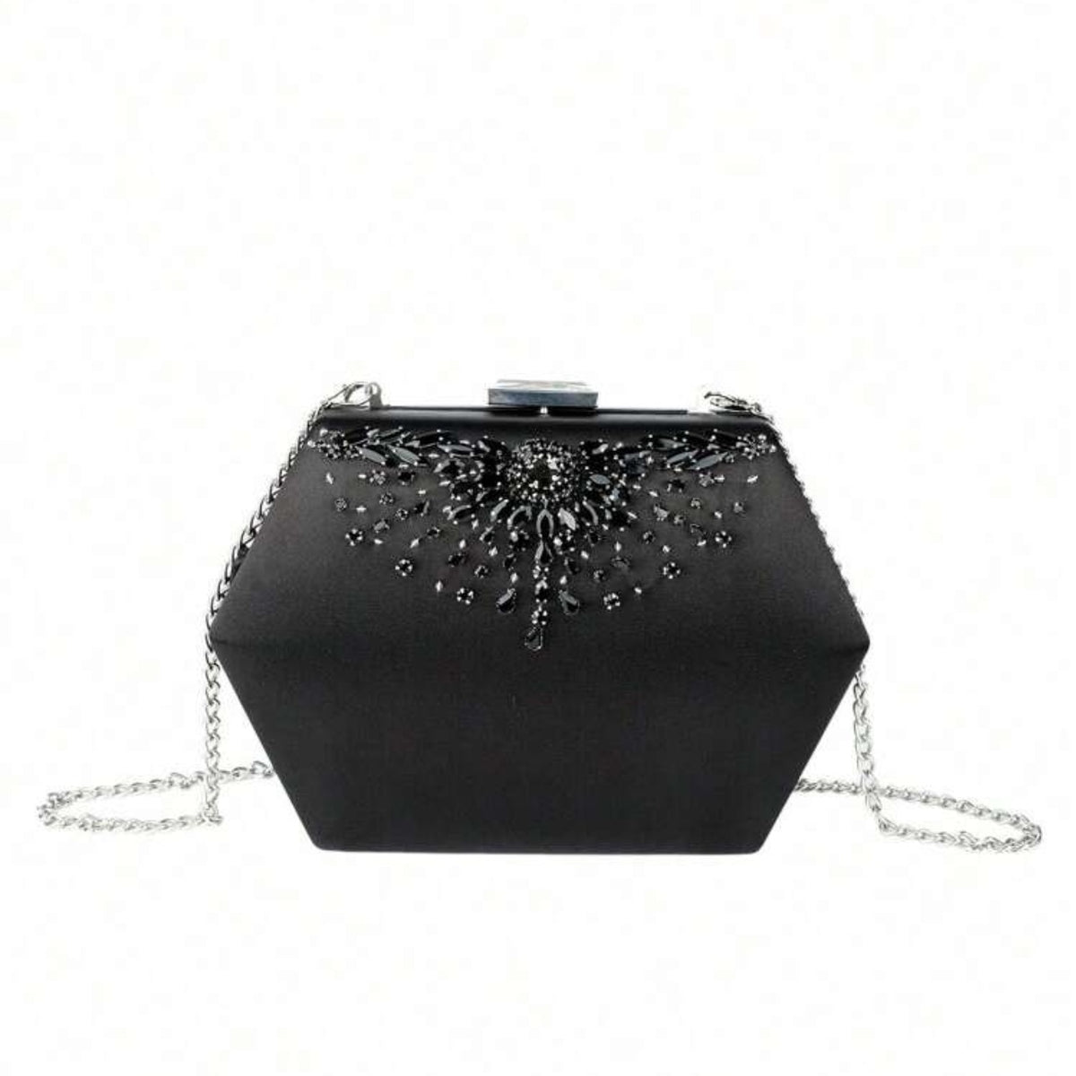 Clutch nera con strass