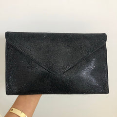 Borsa pochette nera effetto strass